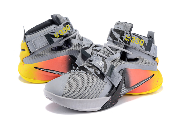 Nike LeBron Solider 9 Grey Yellow Orange Basketabll Shoes - Click Image to Close